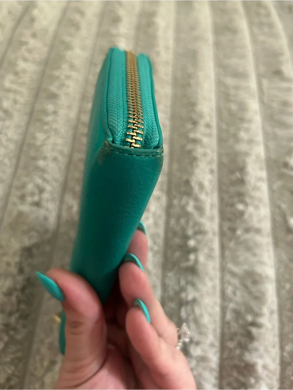 Tory Burch Turquoise Teal Leather Zip Around Continental Wallet Gold Logo
